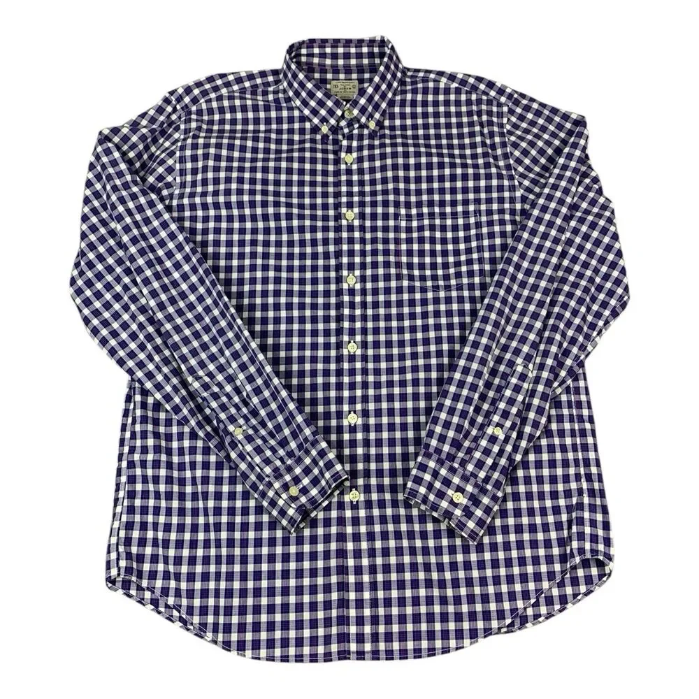 J Crew Long Sleeve Button Up Shirt Lightweight Cotton, Purple Plaid, Mens Large